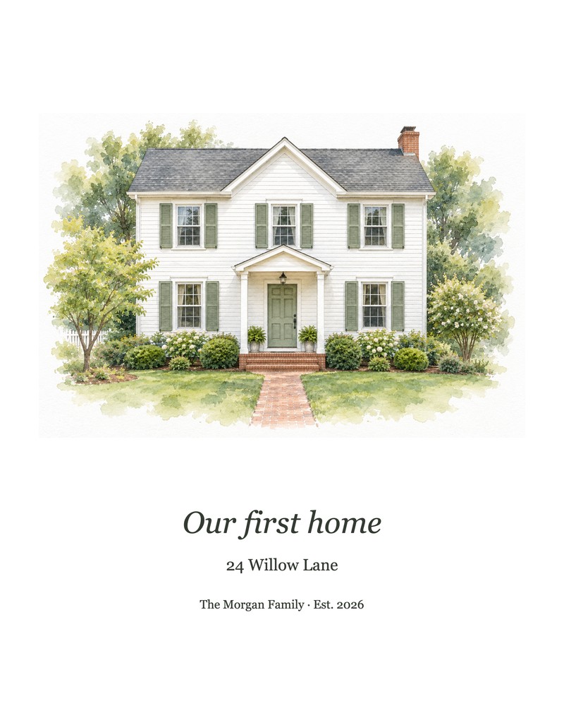 House portrait with a personal title and dedication